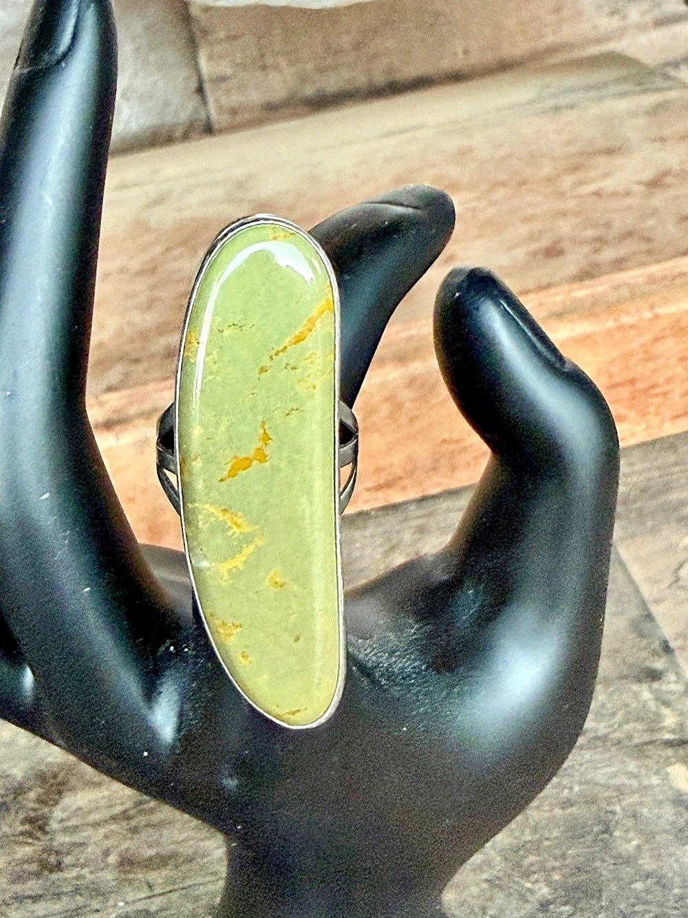SILVERO Unique Green Turquoise Sterling Silver Stamped Ring Size 5